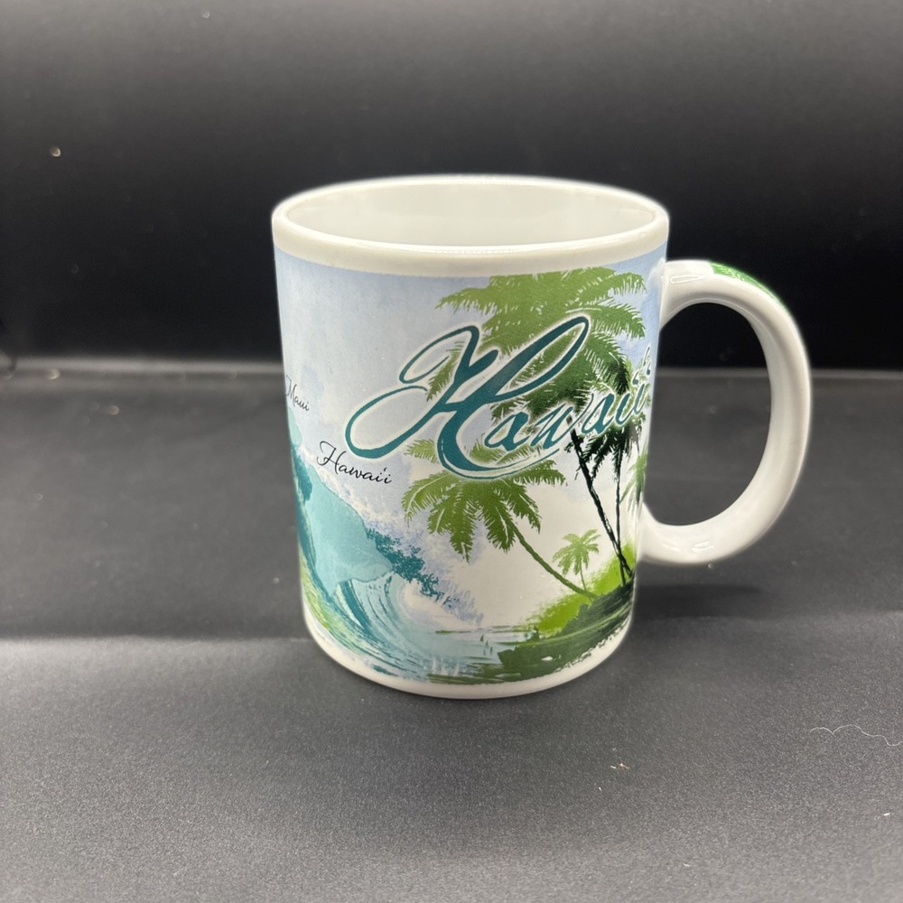Hawaii Coffee Mug Hawaiian Islands Map Waves Palms Blues & Greens by Island Wave